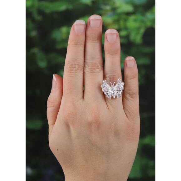 Sterling Silver Cubic Zirconia Butterfly Ring Size 7 1/4 - Picture 3 of 8